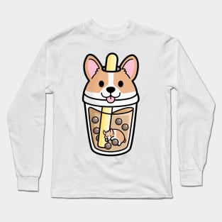 Kawaii Corgi Bubble Tea Long Sleeve T-Shirt